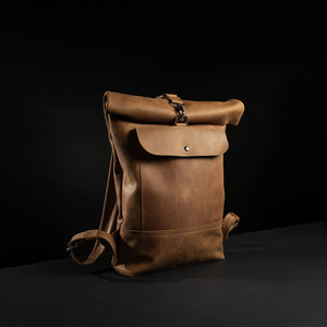 Matte Leather Roll Top Backpack
