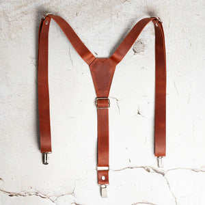 Y-Back Matte Leather Suspenders for Men – Rustic Style