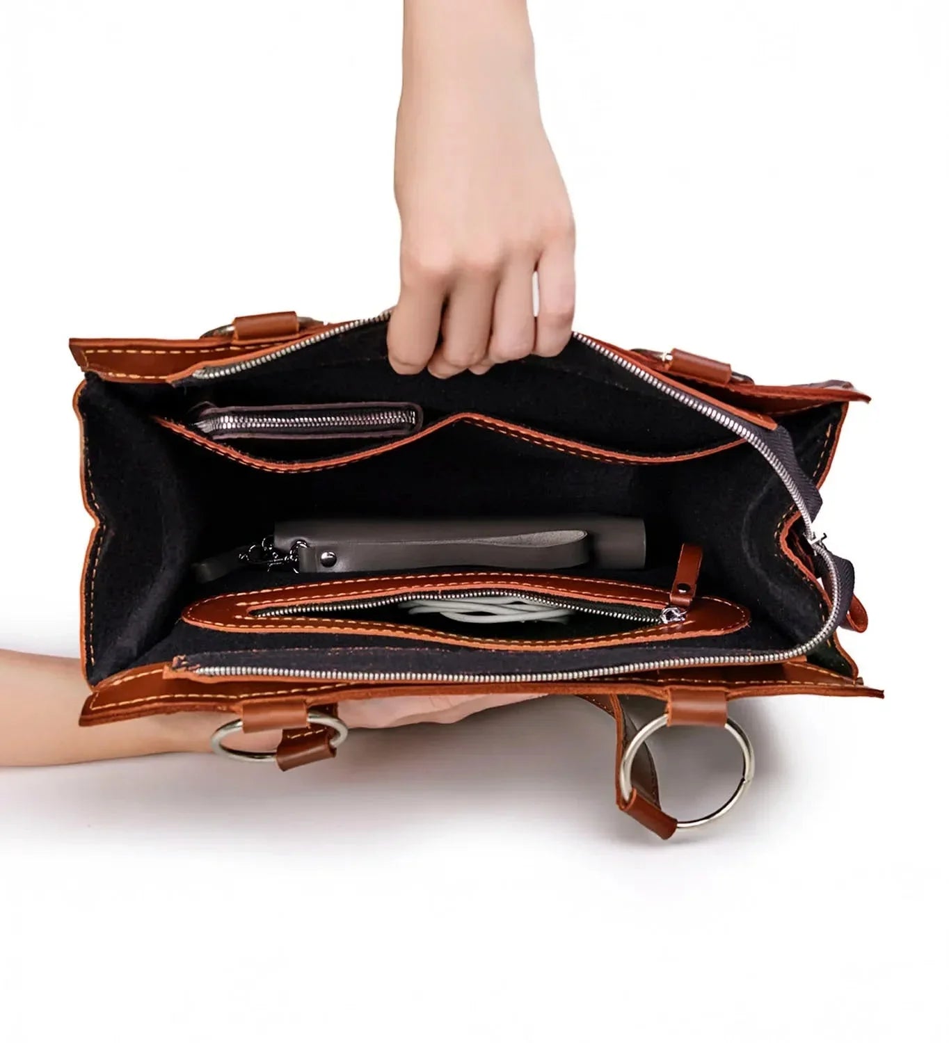 Smooth Leather Tote Bag with Handle | Confident