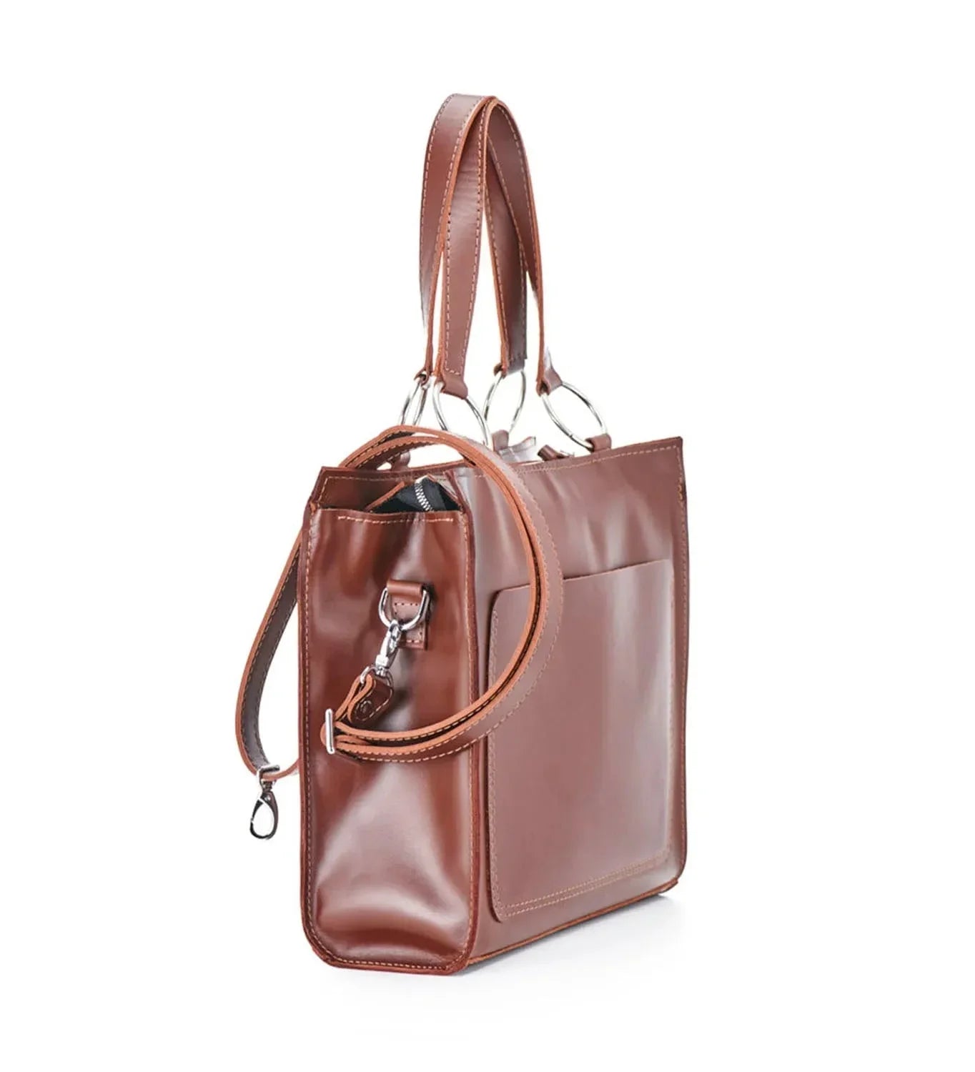 Smooth Leather Tote Bag with Handle | Confident