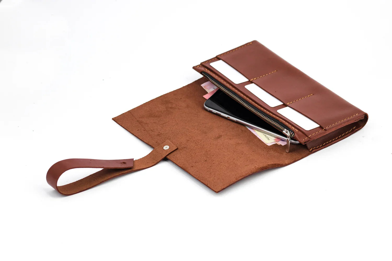 Smooth Leather Wallet for Women | Wrap Closure + Zip Pocket