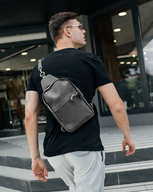 Matte Waxed Leather Sling Bag – Slim Crossbody & Semi-Backpack