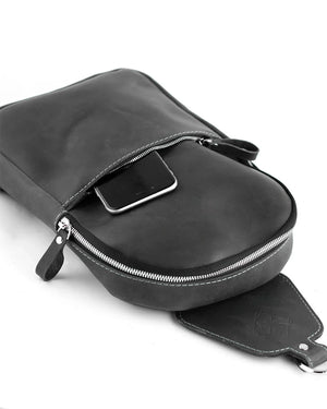 Matte Waxed Leather Sling Bag – Slim Crossbody & Semi-Backpack