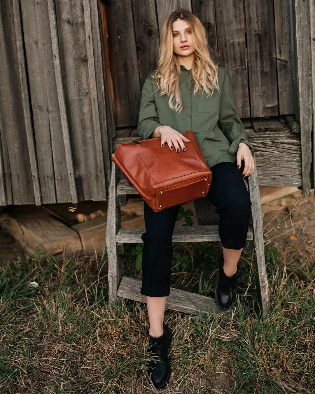 Everyday Smooth Leather Tote Bag with Pouch Inside