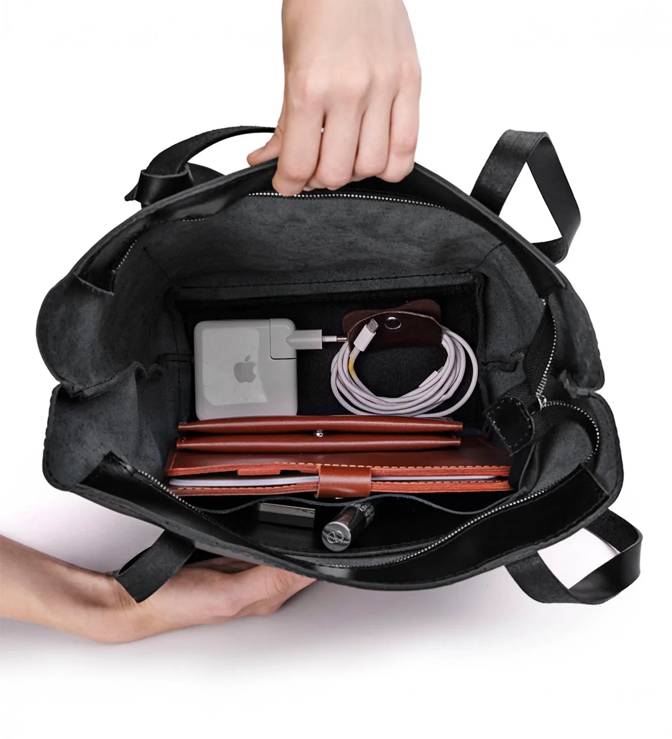 Everyday Smooth Leather Tote Bag with Pouch Inside