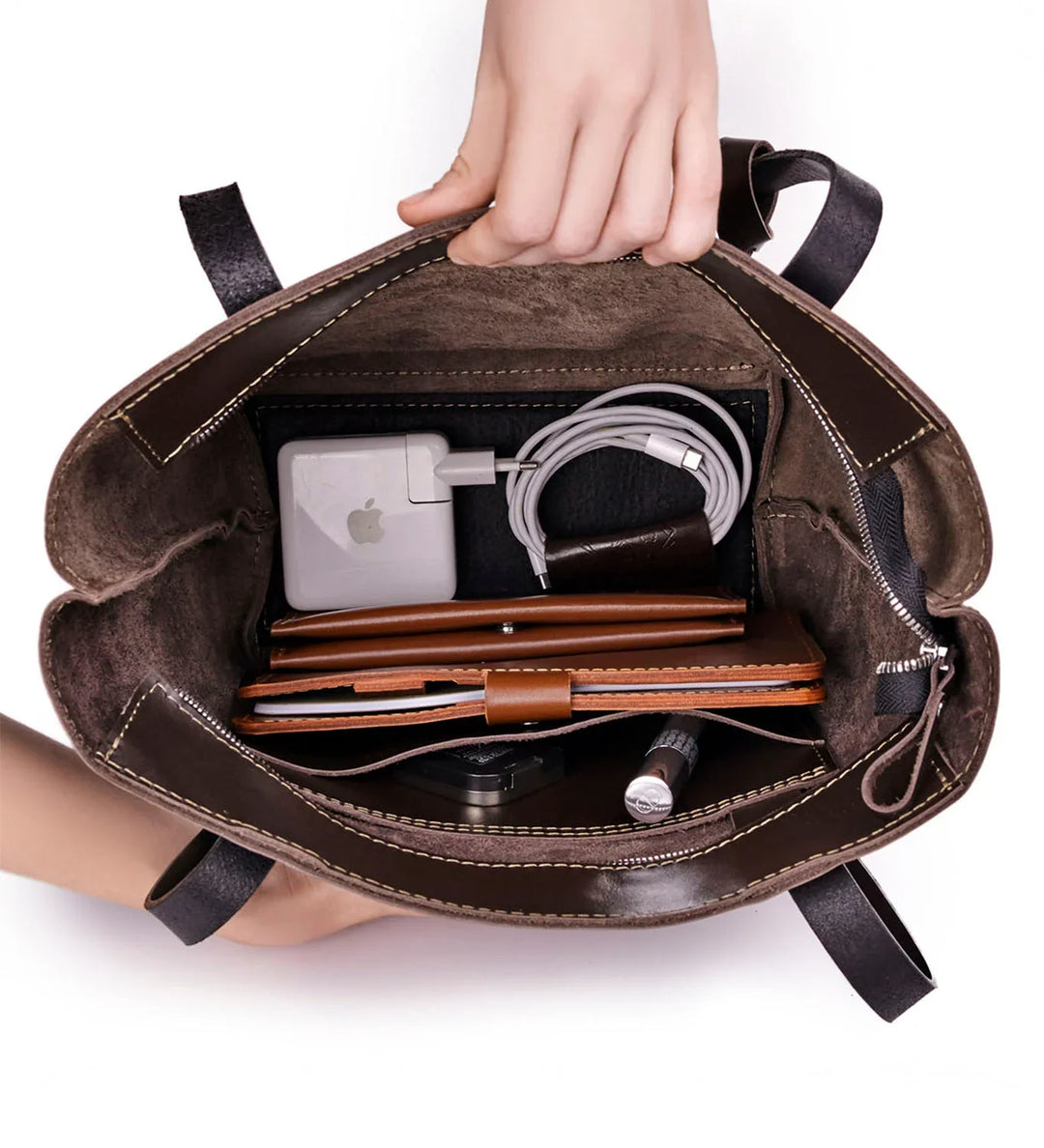 Everyday Smooth Leather Tote Bag with Pouch Inside
