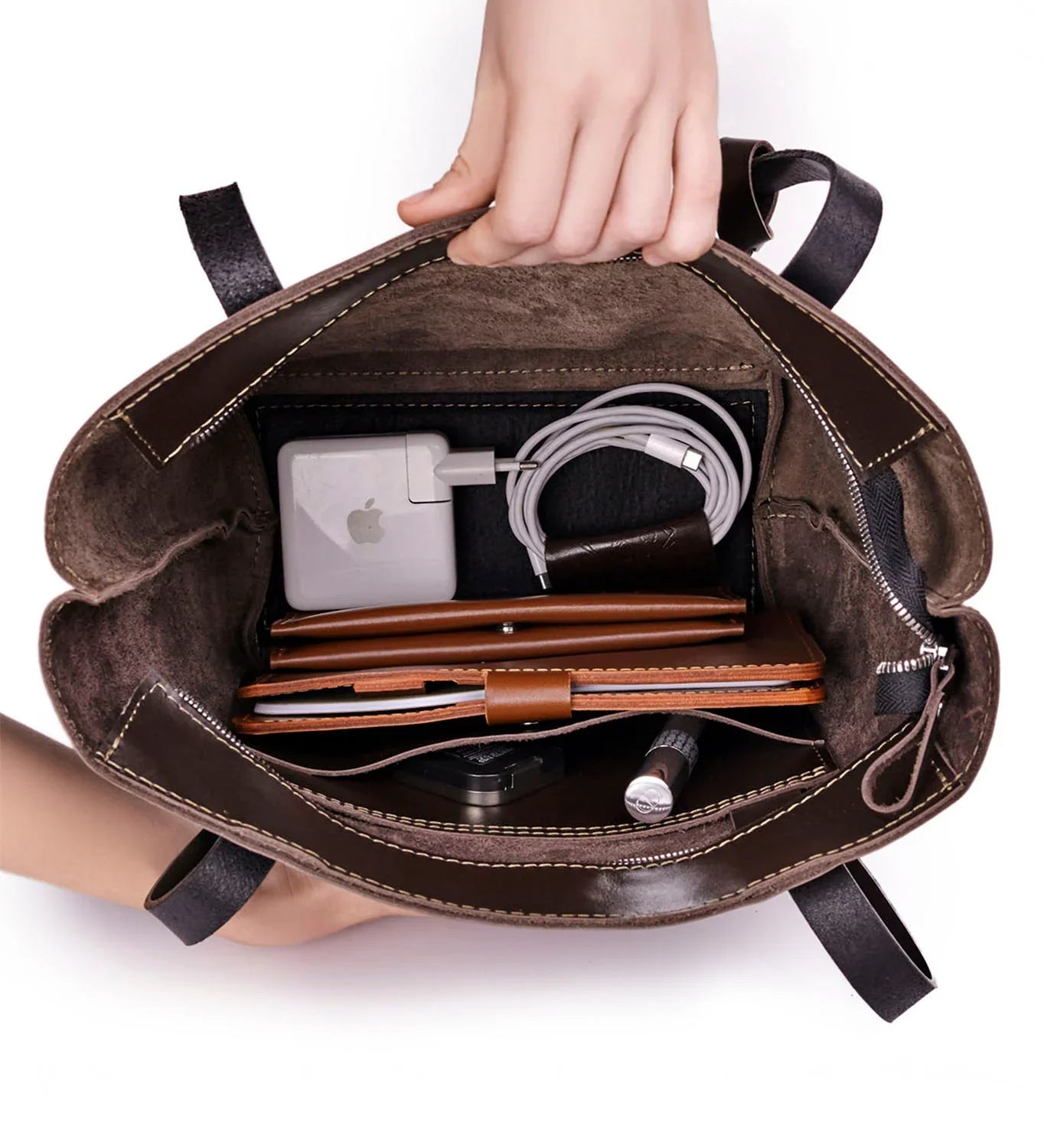 Everyday Smooth Leather Tote Bag with Pouch Inside