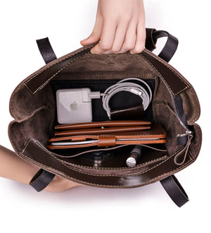 Everyday Smooth Leather Tote Bag with Pouch Inside