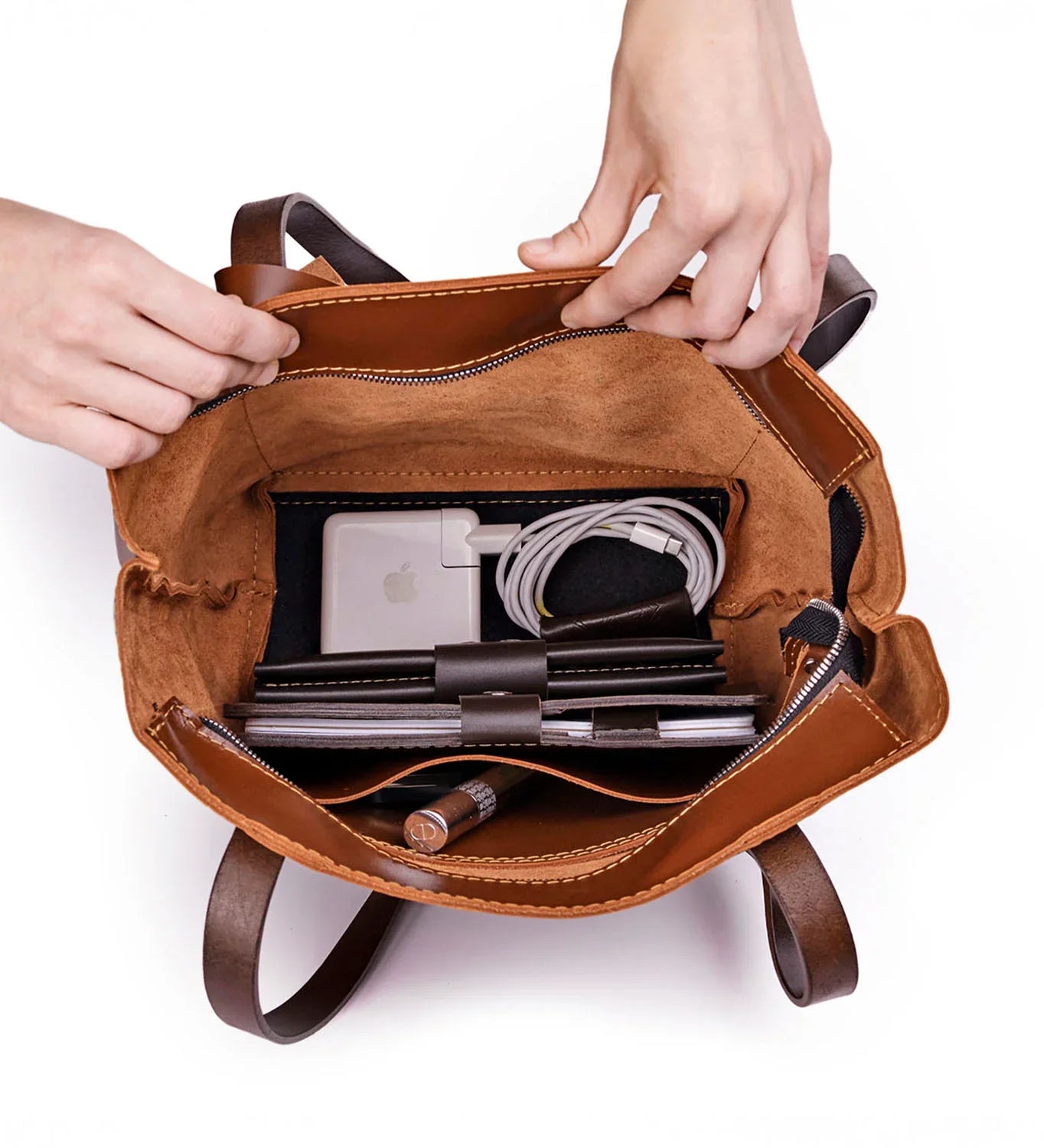 Everyday Smooth Leather Tote Bag with Pouch Inside