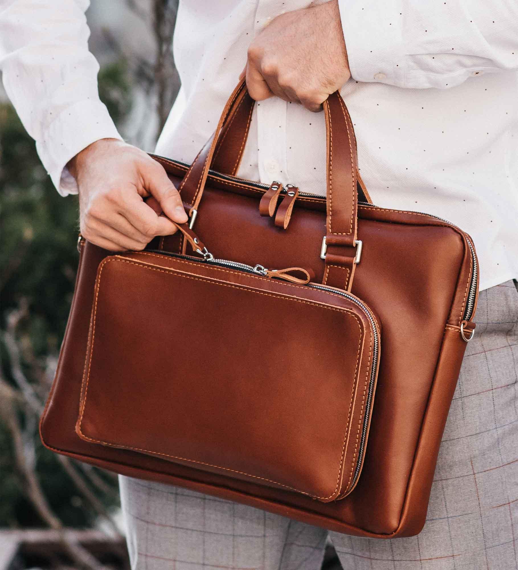Leather Laptop Briefcase with Organizer – Smooth Finish