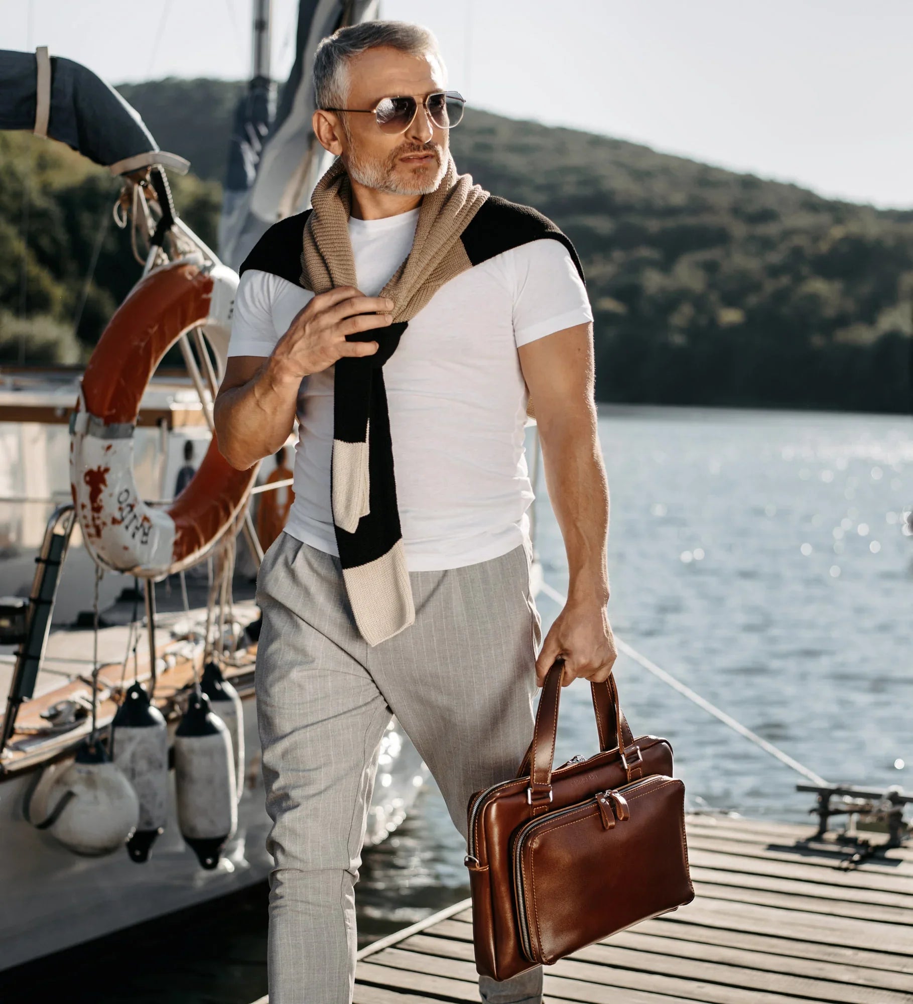Leather Laptop Briefcase with Organizer – Smooth Finish