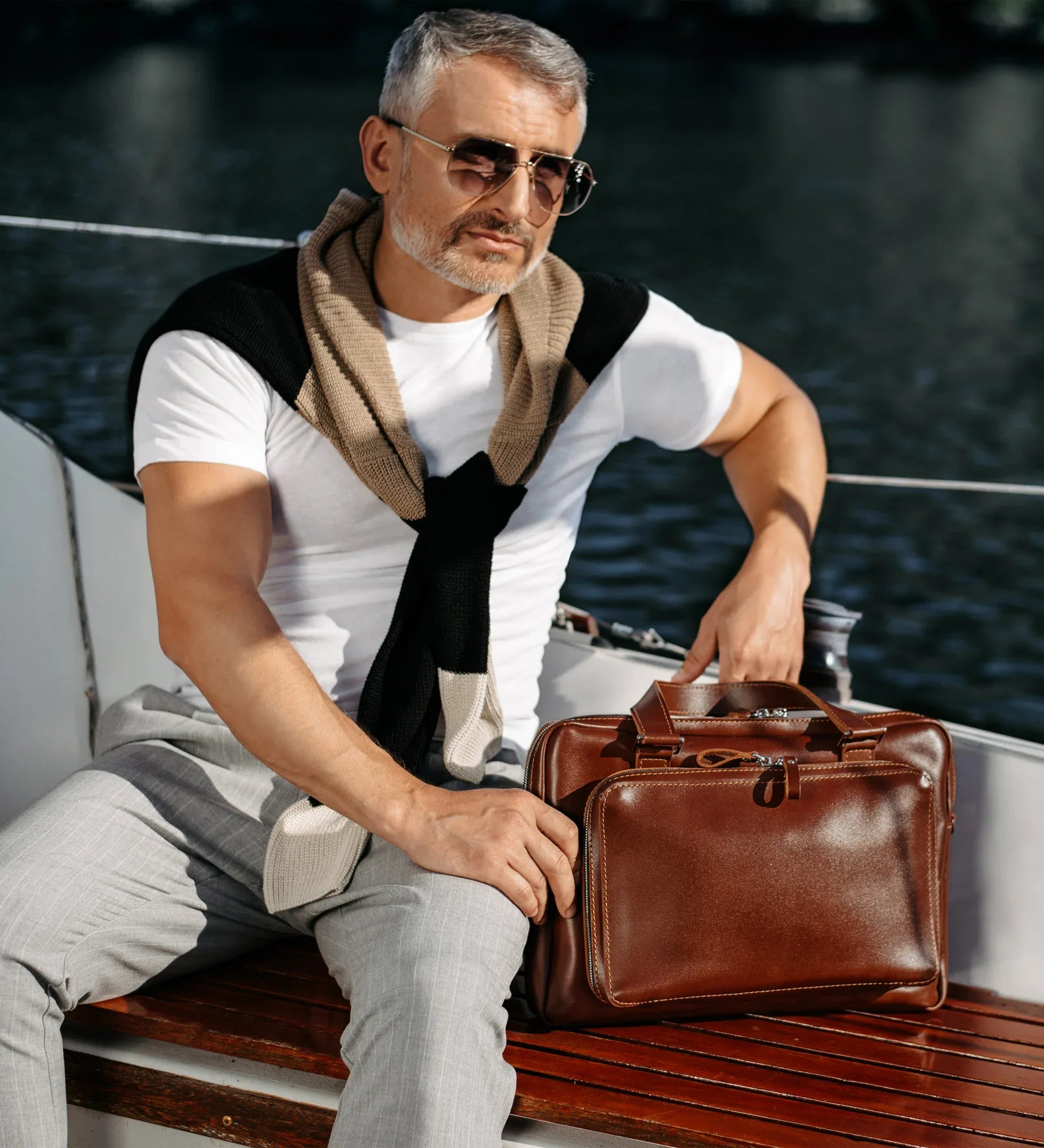 Leather Laptop Briefcase with Organizer – Smooth Finish