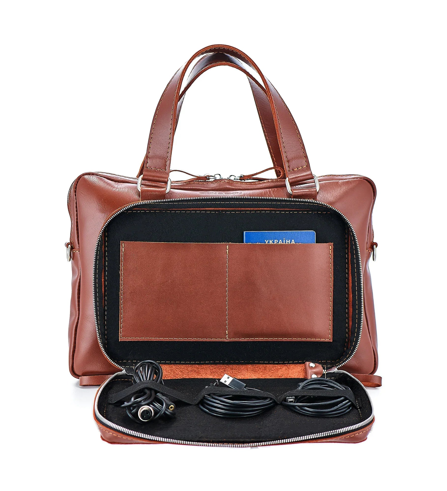 Leather Laptop Briefcase with Organizer – Smooth Finish
