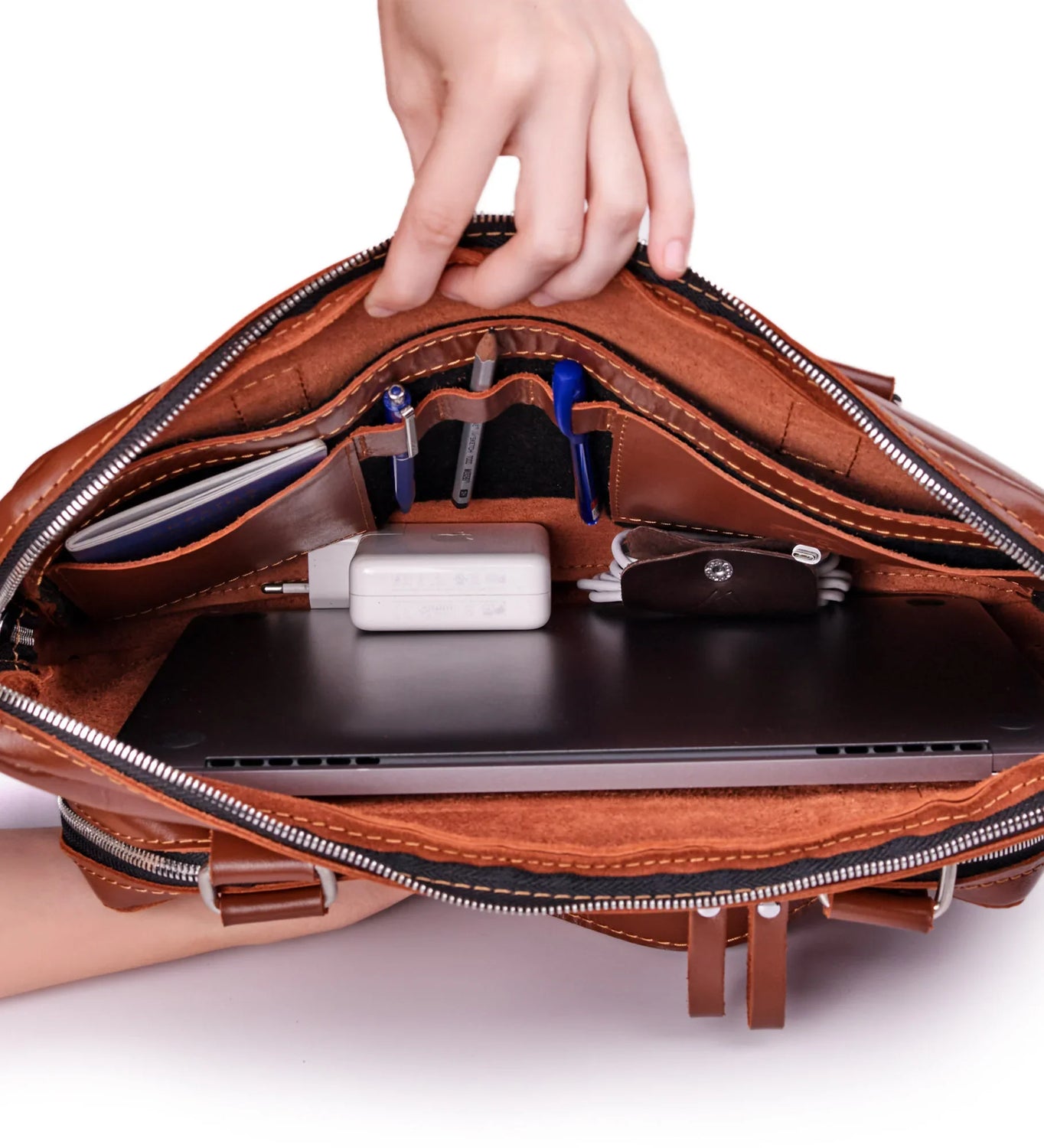 Leather Laptop Briefcase with Organizer – Smooth Finish