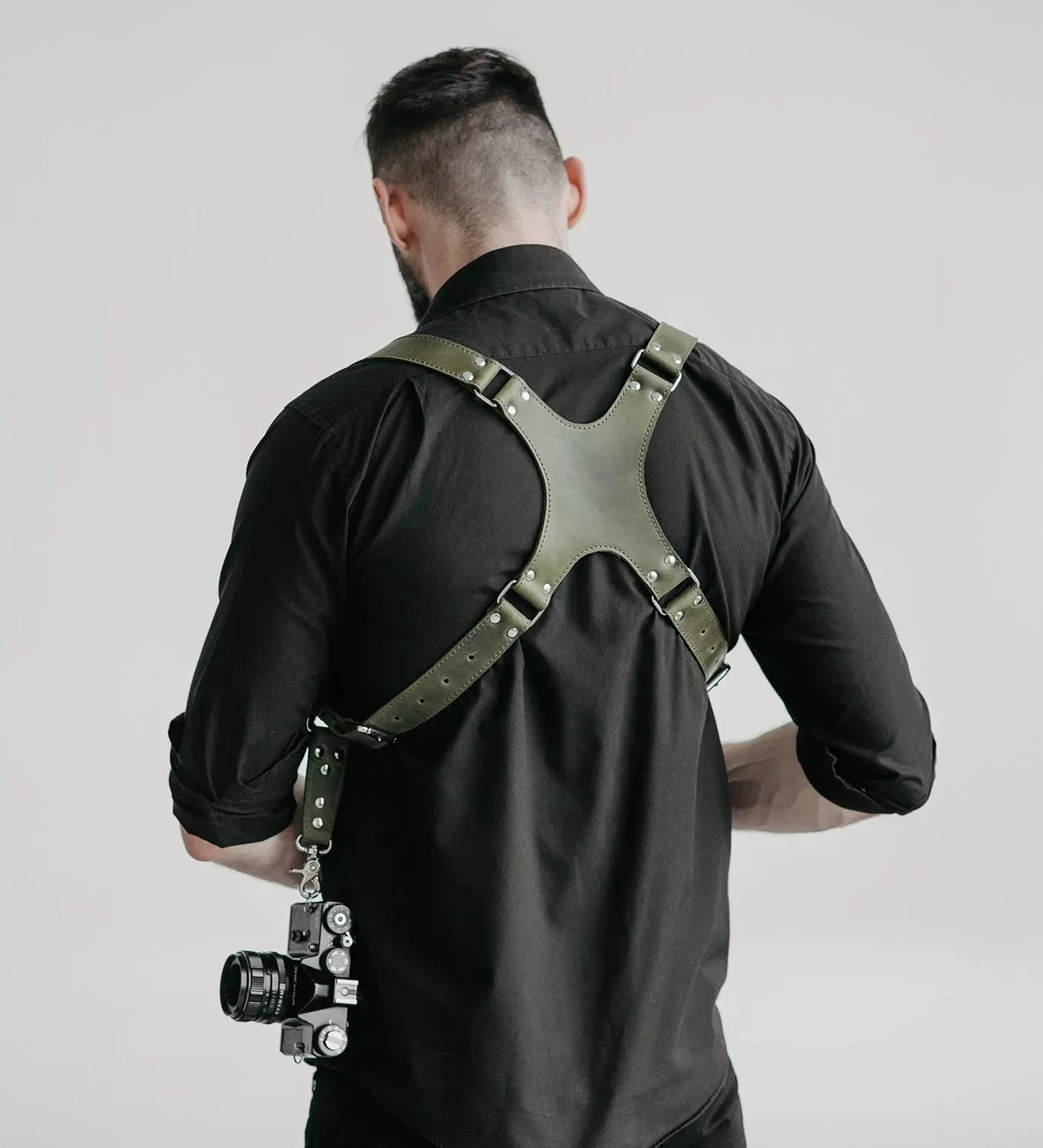 Dual Camera Harness – Matte Leather with Custom Logo Option